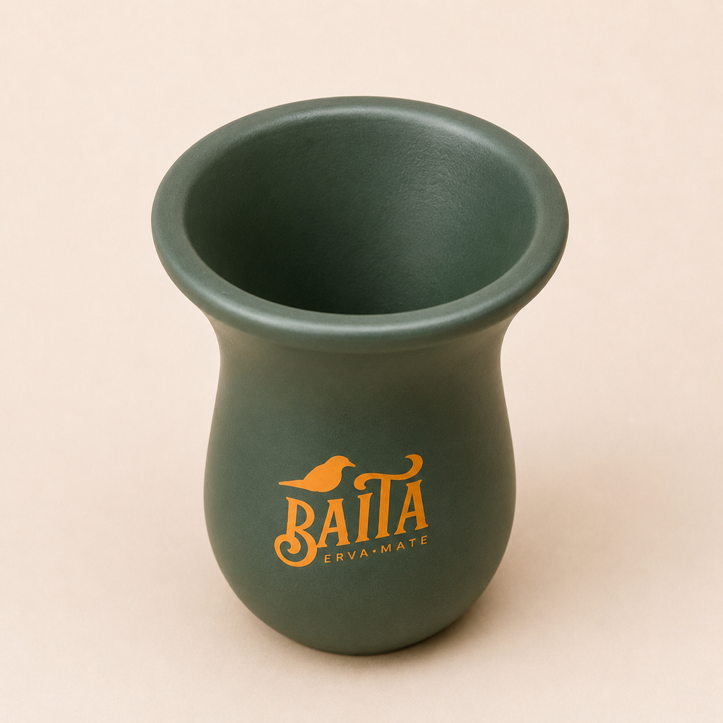 Cuia para Chimarrão Baita Verde Fosca com Logo Laranja