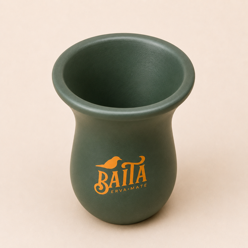 Cuia para Chimarrão Baita Verde Fosca com Logo Laranja